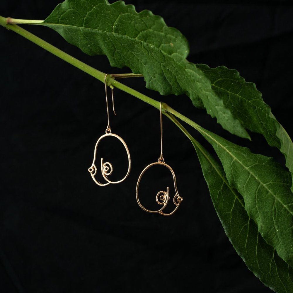 Nurturer Female Breast Abstract Earrings in Gold